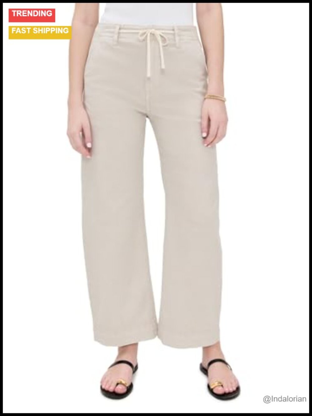 High Rise Barrel Leg Ankle Jeans with Tie & Drawstring Waist